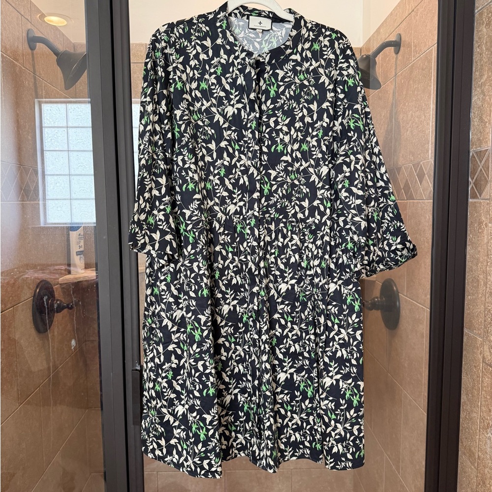 Tuckernuck Black Dress with White and Green Leaf Print